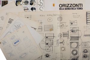 Giulio  Macchi : Bozzetti per la sigla del programma Orizzonti della Scienza e della Tecnica  - Asta Libri, Autografi e Stampe - Associazione Nazionale - Case d'Asta italiane