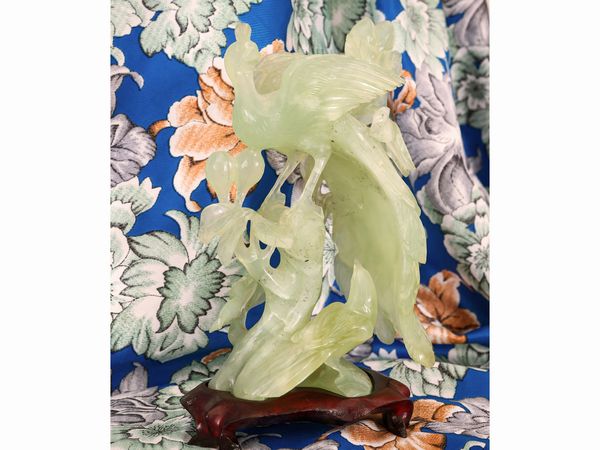 Scultura in giada raffigurante un gallo cedrone  - Asta L'Arte di Arredare - Associazione Nazionale - Case d'Asta italiane