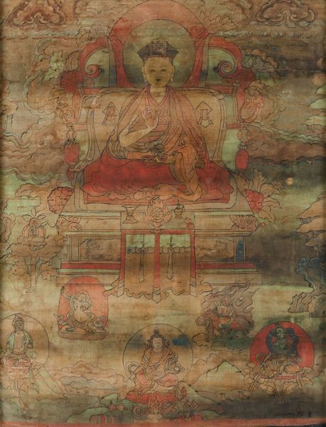 Thangka su seta raffigurante Lama centrale e altre divinit, Tibet, XVII secolo  - Asta Arte orientale - Associazione Nazionale - Case d'Asta italiane