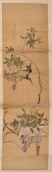 Dipinto su carta raffigurante uccellini tra rami in fiore e iscrizioni, Cina, Dinastia Qing, XIX secolo  - Asta Arte orientale - Associazione Nazionale - Case d'Asta italiane