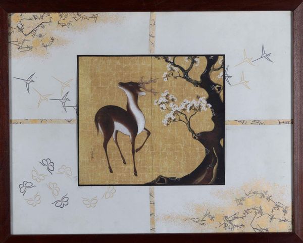 Dipinto su carta raffigurante cerbiatto e ciliegio in fiore, Giappone, periodo Meiji (1868-1912)  - Asta Arte orientale - Associazione Nazionale - Case d'Asta italiane