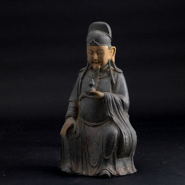 Figura di dignitario in bronzo con tracce di policromia e parzialmente dorato a freddo, Cina, Dinastia Ming, XVII secolo  - Asta Fine Chinese Works of Art - Associazione Nazionale - Case d'Asta italiane