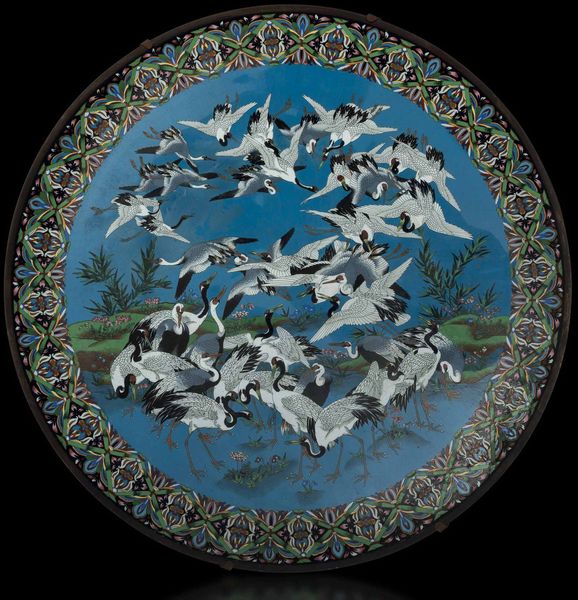 Grande piatto in smalto con figure di aironi entro paesaggio, Giappone, periodo Meiji (1868-1912)  - Asta Fine Chinese Works of Art - Associazione Nazionale - Case d'Asta italiane