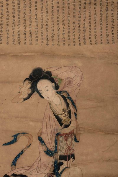 Dipinto su carta raffigurante Guanyin con iscrizione, Cina, Dinastia Qing, XIX secolo  - Asta Fine Chinese Works of Art - Associazione Nazionale - Case d'Asta italiane