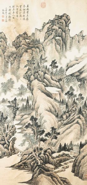 Grande dipinto su carta raffigurante paesaggio montano con iscrizione, Cina, Dinastia Qing, XIX secolo  - Asta Fine Chinese Works of Art - Associazione Nazionale - Case d'Asta italiane