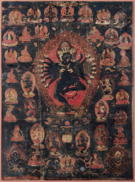 Thangka su seta raffigurante  Samwara in Yab-Yum circondato da altre divinit, Nepal, XVIII secolo  - Asta Fine Chinese Works of Art - Associazione Nazionale - Case d'Asta italiane