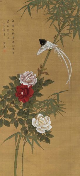 Dipinto su seta raffigurante uccellino tra rami in fiore e iscrizione, Cina, Dinastia Qing, XIX secolo  - Asta Fine Chinese Works of Art - Associazione Nazionale - Case d'Asta italiane