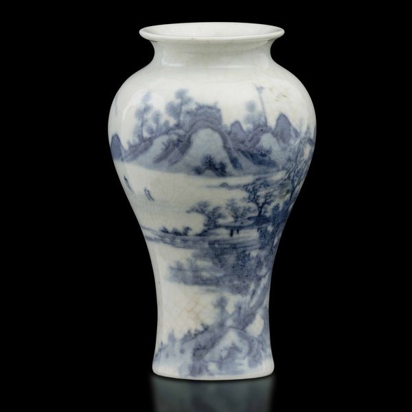 Vaso in porcellana bianca e blu raffigurante paesaggio, Cina, Dinastia Qing, XIX secolo  - Asta Fine Chinese Works of Art - Associazione Nazionale - Case d'Asta italiane