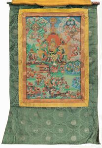 Thangka su seta raffigurante divinit centrale e altri personaggi, Tibet, XIX secolo  - Asta Fine Chinese Works of Art - Associazione Nazionale - Case d'Asta italiane