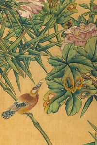 Dipinto su seta raffigurante uccellini tra rami in fiore e iscrizione, Cina, Dinastia Qing, XIX secolo  - Asta Fine Chinese Works of Art - Associazione Nazionale - Case d'Asta italiane