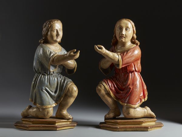 SCULTORE ITALIANO DEL XVII SECOLO : Coppia di angeli annuncianti in legno policromo  - Asta Asta 401 | ARTE ANTICA E DEL XIX SECOLO Online - Associazione Nazionale - Case d'Asta italiane