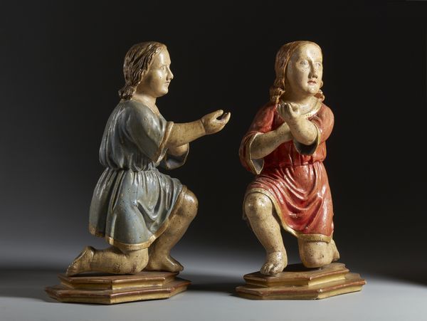 SCULTORE ITALIANO DEL XVII SECOLO : Coppia di angeli annuncianti in legno policromo  - Asta Asta 401 | ARTE ANTICA E DEL XIX SECOLO Online - Associazione Nazionale - Case d'Asta italiane