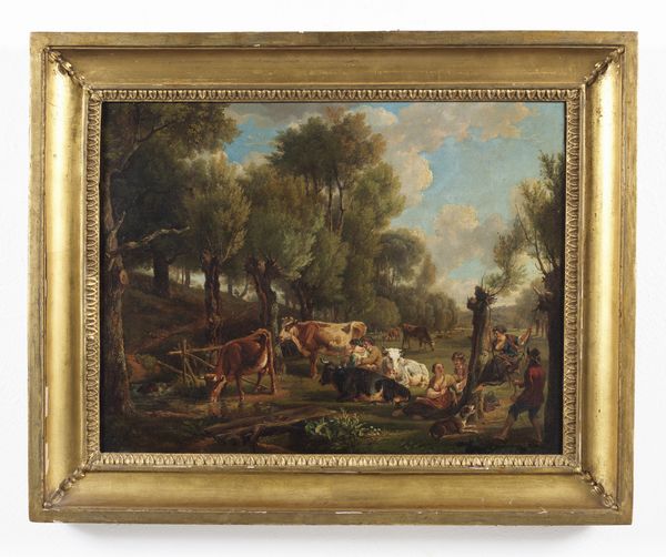 DEMARNE JEAN-LOUIS (1752 - 1829) : Attribuito a. Scena pastorale con armenti e personaggi  - Asta Asta 401 | ARTE ANTICA E DEL XIX SECOLO Online - Associazione Nazionale - Case d'Asta italiane