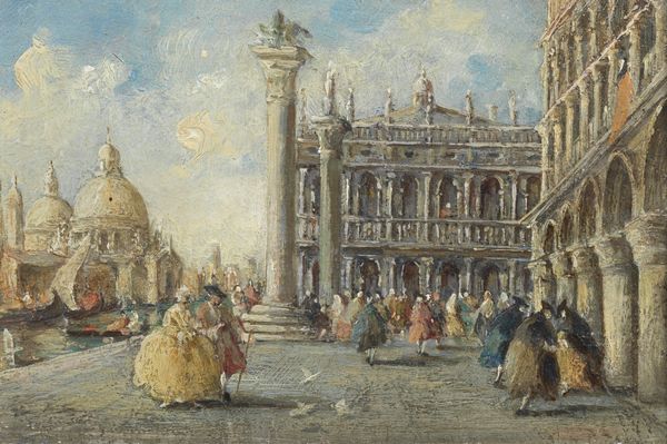 ARTISTA DEL XIX-XX SECOLO : Piazza San Marco con personaggi in costumi settecenteschi  - Asta Asta 401 | ARTE ANTICA E DEL XIX SECOLO Online - Associazione Nazionale - Case d'Asta italiane