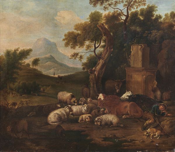 ARTISTA LOMBARDO DEL XVIII SECOLO : Paesaggio con contadino e armenti  - Asta Asta 401 | ARTE ANTICA E DEL XIX SECOLO Online - Associazione Nazionale - Case d'Asta italiane