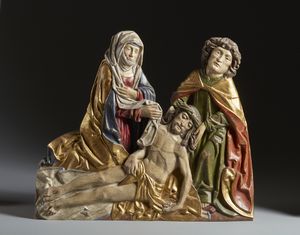 SCULTORE DI AREA GERMANICA DEL XX SECOLO - Compianto in legno scolpito e dipinto, nello stile di Tilman Riemenschneider