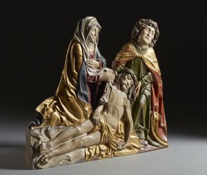 SCULTORE DI AREA GERMANICA DEL XX SECOLO : Compianto in legno scolpito e dipinto, nello stile di Tilman Riemenschneider  - Asta Asta 401 | ARTE ANTICA E DEL XIX SECOLO Online - Associazione Nazionale - Case d'Asta italiane