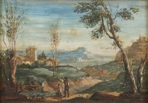 ARTISTA VENETO DEL XVIII SECOLO - Paesaggio con viandanti