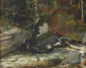 AMUS EUGENIO (1834 - 1899) : Paesaggio montano  - Asta Asta 401 | ARTE ANTICA E DEL XIX SECOLO Online - Associazione Nazionale - Case d'Asta italiane