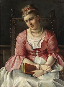 ARTISTA DEL XIX SECOLO - Ritratto di gentildonna con libro