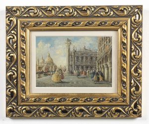 ARTISTA DEL XIX-XX SECOLO : Piazza San Marco con personaggi in costumi settecenteschi  - Asta Asta 401 | ARTE ANTICA E DEL XIX SECOLO Online - Associazione Nazionale - Case d'Asta italiane