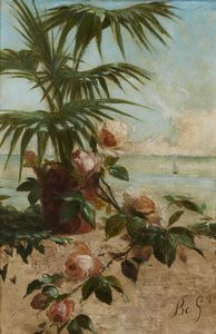 BO GIACINTO  (1832 - 1912) - Marina con fiori