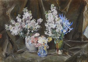 CASCIARO GIUSEPPE (1863 - 1945) - Natura morta con vasi di fiori