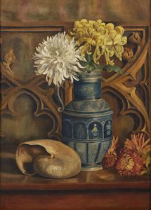 RICHEBE' HORACE (1871 - 1964) - Natura morta con vaso di fiori e nautilus