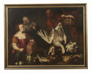 ARTISTA NORDEUROPEO DEL XVII SECOLO : Scena di cucina con natura morta di cacciagione e ortaggi  - Asta Asta 401 | ARTE ANTICA E DEL XIX SECOLO Online - Associazione Nazionale - Case d'Asta italiane