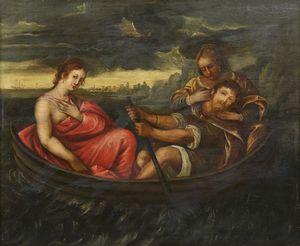 ARTISTA DEL XVII SECOLO : Scena allegorica con personaggi in una marina  - Asta Asta 401 | ARTE ANTICA E DEL XIX SECOLO Online - Associazione Nazionale - Case d'Asta italiane