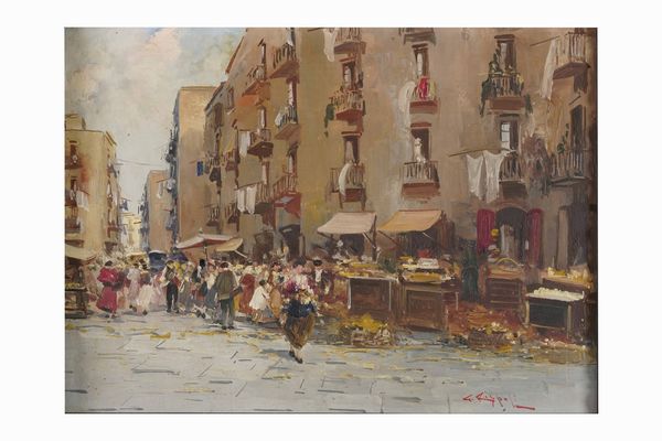 Giuseppe Rispoli : Scene di mercato  - Asta Dipinti del XIX-XX secolo - Associazione Nazionale - Case d'Asta italiane