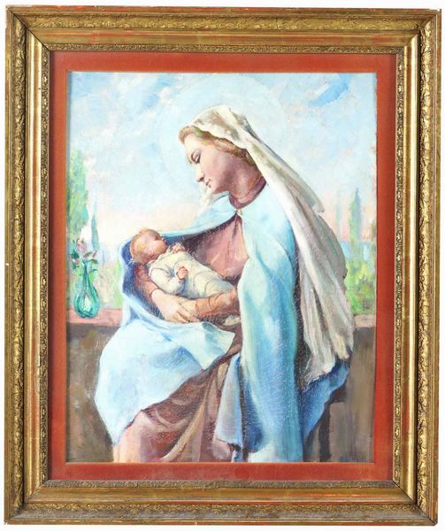 Baccio Maria Bacci (1888-1974) Madonna con Bambino  - Asta Dipinti del XIX-XX secolo - Associazione Nazionale - Case d'Asta italiane