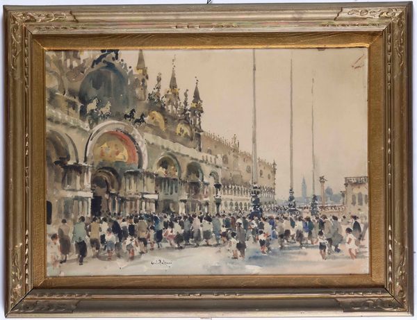 Giulio Falzoni : Veduta di Piazza San Marco  - Asta Dipinti del XIX-XX secolo - Associazione Nazionale - Case d'Asta italiane