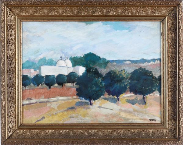 Vittorio Paradisi (1934 Lecce) Paesaggio con alberi con sfondo di case  - Asta Dipinti del XIX-XX secolo - Associazione Nazionale - Case d'Asta italiane