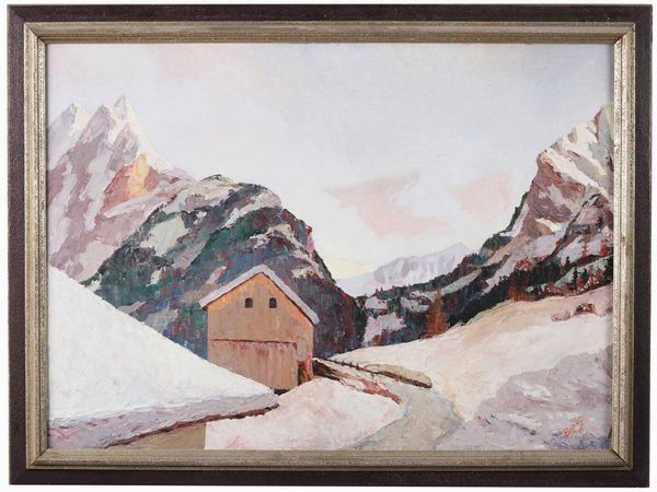 Giuseppe Sopraperra (1912-1985) Paesaggio montano con baita  - Asta Dipinti del XIX-XX secolo - Associazione Nazionale - Case d'Asta italiane