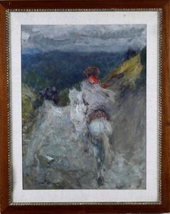 VITTORIO CAVALLERI - Strada con figura a cavallo