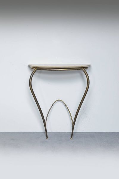 CARLO ENRICO RAVA : Console con struttura in ottone e piano in marmo.  Prod. Rava anni '50 cm 85x69 5x30  - Asta Design - Associazione Nazionale - Case d'Asta italiane