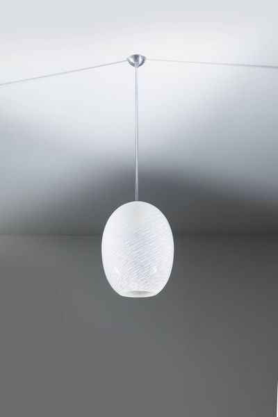 VENINI : Lampadario in vetro zanfirico.  Prod. Venini anni '50 h cm 90x25  - Asta Design - Associazione Nazionale - Case d'Asta italiane