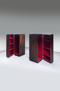 PRODUZIONE ITALIANA : Coppia di mobili portabiti in legno  interno rivestito in legno laminato rosso. Anni '70  cm 150x80x58  - Asta Design - Associazione Nazionale - Case d'Asta italiane