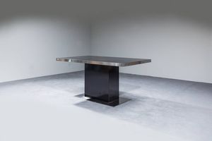 WILLY RIZZO : Tavolo rivestito in laminato e lamiera d'acciaio. Prod. Mario Sabot anni '70 cm 75x160x90  Difetti  - Asta Design - Associazione Nazionale - Case d'Asta italiane