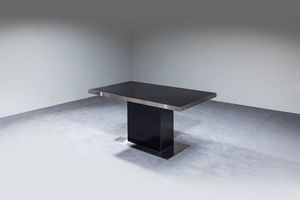 WILLY RIZZO : Tavolo rivestito in laminato e lamiera d'acciaio. Prod. Mario Sabot anni '70 cm 75x160x90  Difetti  - Asta Design - Associazione Nazionale - Case d'Asta italiane