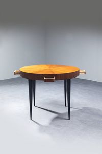 GIO PONTI Milano 1891 - 1979 : Tavolo con piano in legno bordo grissinato  cassetti a scomparsa  gambe coniche in legno laccato nero. Anni '50 cm 78x105 Corredato dell'Expertise del Gio Ponti Archives  - Asta Design - Associazione Nazionale - Case d'Asta italiane