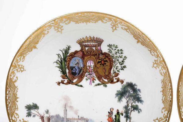 Coppia di piattini con stemma Pisani-Gambara e una coppia di tazzine<BR>Meissen, 1750-1755 circa<BR>  - Asta Porcellane venete ed europee di un'importante Famiglia veneziana - Associazione Nazionale - Case d'Asta italiane