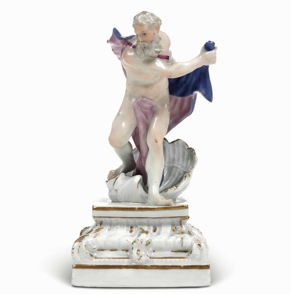 Figurina di Nettuno<BR>Meissen, 1750 circa  - Asta Porcellane venete ed europee di un'importante Famiglia veneziana - Associazione Nazionale - Case d'Asta italiane