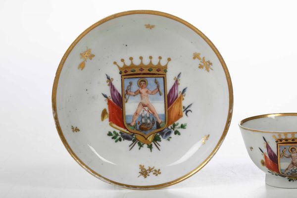 Tazza con piattino<BR>Nove, Manifattura Antonibon, gestione Parolin, 1790-1800<BR>  - Asta Porcellane venete ed europee di un'importante Famiglia veneziana - Associazione Nazionale - Case d'Asta italiane