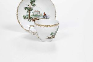 Tazza con piattino<BR>Danimarca, Manifattura Royal Copenhagen, ultimo quarto del XVIII secolo  - Asta Porcellane venete ed europee di un'importante Famiglia veneziana - Associazione Nazionale - Case d'Asta italiane