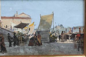 Antonietta Brandeis : La Festa del Redentore di fronte la Basilica del Redentore alla Giudecca  - Asta Dipinti del XIX e XX secolo - Associazione Nazionale - Case d'Asta italiane