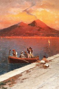 Franz Richard Unterberger : Scena di porto sl tramonto  - Asta Dipinti del XIX e XX secolo - Associazione Nazionale - Case d'Asta italiane