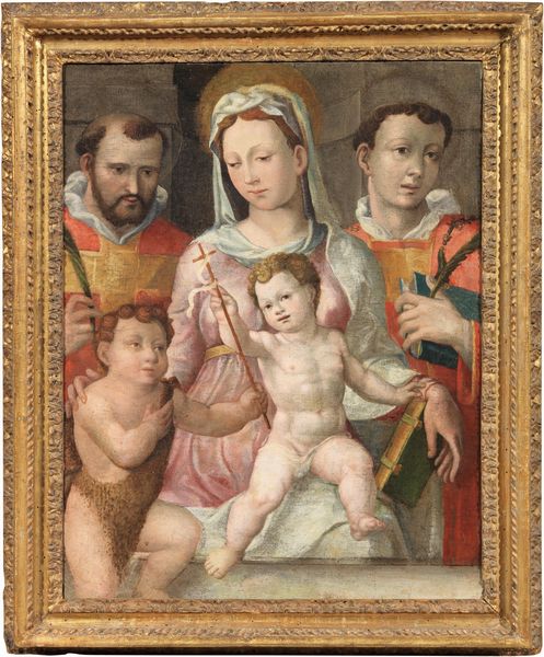 Scuola toscana del XVI secolo : Madonna col Bambino, San Giovannino e Santi  - Asta Dipinti e Sculture del XIX e XX secolo - Associazione Nazionale - Case d'Asta italiane