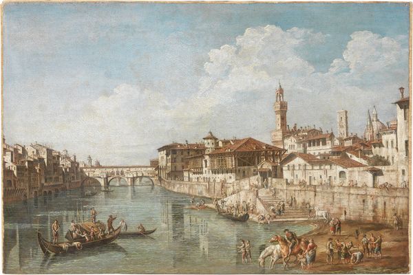 Ignoto del XIX secolo : Veduta dell'Arno dal Ponte alle Grazie verso il Ponte Vecchio  - Asta Dipinti e Sculture del XIX e XX secolo - Associazione Nazionale - Case d'Asta italiane